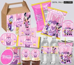 minnie mouse birthday party package with cupcakes and candy