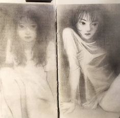 an open book with two pictures of women in it and one is black and white