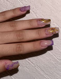 Purple Rapunzel Nails, Mulan Inspired Nails, Rapunzel Quince Nails, Purple Princess Nails, Repunzle Nail Ideas, Tangled Nail Designs, Tangled Theme Nails, Tangled Nails Acrylic, Tangled Nails Disney