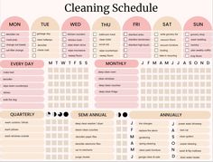 the cleaning schedule is shown in pink and white