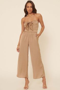 Luxe Life Strapless Tie-Front Satin Jumpsuit - ShopPromesa Sleeveless Satin Jumpsuits And Rompers, Sleeveless Satin Jumpsuit Or Romper, Sleeveless Solid Color Satin Jumpsuits And Rompers, Satin Sleeveless Jumpsuits And Rompers For Date Night, Satin Sleeveless Jumpsuit For Date Night, Sleeveless Satin Jumpsuits And Rompers For Date Night, Sleeveless Satin Jumpsuit For Date Night, Summer Bandeau Jumpsuit With Elastic Waistband, Summer Bandeau Jumpsuits And Rompers With Elastic Waistband