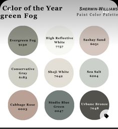 the color scheme for green fog is shown in several different colors and sizes, including grays