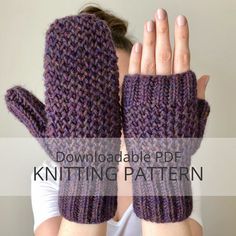 a woman wearing purple knitted mitts with her hands in the air