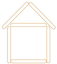 an orange line drawing of a house with a roof and two windows on the front