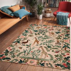 a living room filled with furniture and a rug