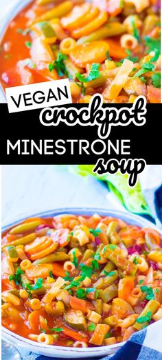 vegan crockpot minestone soup in a white bowl