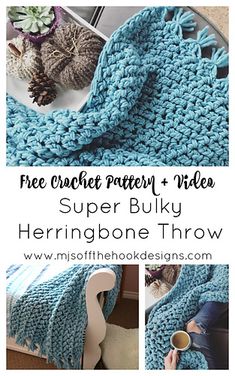 the crochet pattern for this super bulky herringbone throw is easy to make