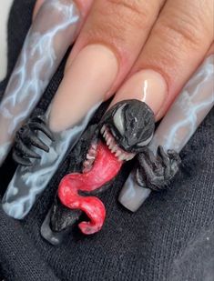 Marvel Nails, Halloween Acrylic Nails, Dope Nail Designs, Exotic Nails, Crazy Nails, Fire Nails, Funky Nails, Pretty Acrylic Nails