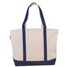 a white and blue tote bag on a white background