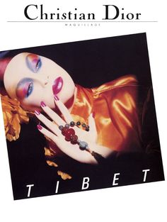 SUSIE BICK |  CHRISTIAN DIOR  COSMETICS "TIBET" CAMPAIGN ADVERTISEMENT PHOTOGRAPHED BY TYEN Dior Editorial, Christian Dior Makeup, Artist Makeup, Dior Cosmetics, Vintage Makeup Ads, Beauty Advertising