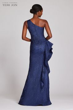 Teri Jon :: Jacquard One Shoulder Side Ruffle Gown Beach Wedding Black, Black Tie Events, Gown Elegant, Ruffle Gown, Teri Jon, Exquisite Gowns, Dresses Formal Elegant, Long Sleeve Dress Formal, Gala Events