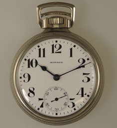 "This is a superb example of an American Railroad grade pocket watch. The watch is a particularly handsome example with the double bar on the bow Movement - the high quality nickel bridge movement has a lever escapement with a micrometer regulator. The movement is signed \"E.Howard Watch Co, Railroad Chronometer, Boston, USA, Series 11, 21 Jewels, Railroad adjustment, temperature, 5 positions\" # 1360706. The movement is in 99% mint condition Case - the movement comes in a Keystone extra white g Classic Pocket Watch With Chronometer, Classic Collectible Pocket Watch With Subdials, Formal Pocket Watch With Stopwatch And Round Dial, Classic Formal Watch Accessory With Stopwatch, Classic Round Stopwatch Watch, Classic Pocket Watch With Stopwatch And Round Dial, Classic Round Watch With Stopwatch, Classic Round Pocket Watch With Skeleton Dial, Classic Round Skeleton Dial Pocket Watch