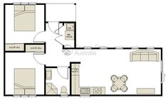 the floor plan for an apartment with two beds and one living room, which is divided into