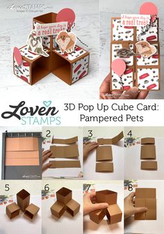 step by step instructions on how to make a 3d pop up cube card for pampered pets