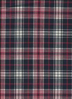 a red and black plaid fabric with white, blue, and grey checks on it