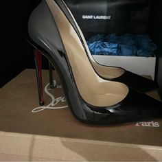 Luxury Black Pointed Toe Heels, Luxury Black Heels For Office, Chic Black Heels With Red Sole, Luxury Black Heels With Sculpted Heel, Red Bottom Heels, Louboutin So Kate, Black Patent Heels, Christian Louboutin Pigalle