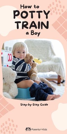 the cover of how to potty train a boy, with a child holding a teddy bear