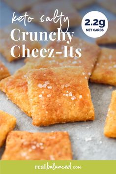 low carb cheez - it's on a baking sheet with text overlay