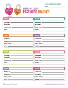 this is an image of a printable password tracker