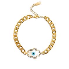 This blue-eyed HAMSA HAND BRACELET is crafted with protection to ward off evil eyes. This delicate and dainty bracelet looks elegant, and eye-catching, and fits so well on your wrist. It is adjustable, waterproof, rustproof, and doesn't fade. Adds just the right touch to your casual and chic look. Wear it alone or can be layered.    You can also shop this little gift for your loved ones to ward off negative emotions or bad luck   The Hamsa Hand Bracelet is an amulet, or talisman, of protection a