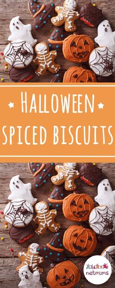 halloween spiced biscuits on a wooden table