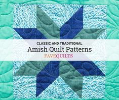 the front cover of an amish quilt pattern, which is blue and green with white stripes