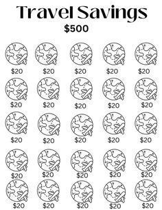 the travel savings sheet for $ 500 is shown in black and white, with an image of