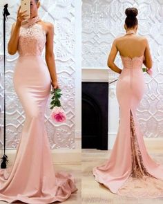 Halter High Neck Pink Bridesmaid dress Long Mermaid Evening Party Gown – Siaoryne Slim Prom Dress, Fitted Bridesmaid Dresses, Pink Bridesmaid Dresses Long, Holiday Maxi Dress, Prom Dresses Long Pink, Pink Bridesmaid Dress, Custom Bridesmaid Dress, Pink Prom Dress, Evening Party Gowns