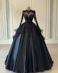 Custom Black African Wedding Gown, Satin Black Wedding Dress, African evening prom Dress Black Corset Dress Long, Ball Gown Black, Black Wedding Gowns, Prom Dress Pictures, Lace Prom Dresses, Dreamy Gowns, Black Ball Gown, Gown Black, Long Sleeve Evening Dresses