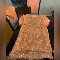 Fancy Formal Peach Pink Coral Color Party Wear Gotta Gota Patti Gotapati Work On Shirt And Dupatta Pit To Pit Almost 23 Id Say 45 Inch Bust Plain Pants Never Worn Soooooo Beautiful 3 Piece Outfit Perfect For Party Eid Wedding Festival Any Dressy Occassion Such A Gorgeous And Classy Look Designer Wedding Party Wear Bridesmaid / Punjabi Casual Muslim Afghani Bengali Indian Pakistani Arab Eid Sana Safinaz, Gul Ahmed, Khaadi, Asim Jofa, Farah Talib Aziz, Maria B, Faraz Manan, Sobia Nazir, Threads An Summer Party Sharara With Straight Kurta, Eid Dresses With Dabka Work In Peach, Peach Dabka Work Dresses For Eid, Peach Dresses With Dabka Work For Eid, Peach Anarkali Dress For Party, Summer Party Georgette Salwar Kameez, Party Salwar Kameez For Diwali In Shantoon, Fitted Shantoon Salwar Kameez For Party, Shantoon Dress With Mirror Work For Diwali