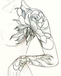 a drawing of a woman's torso with flowers on it