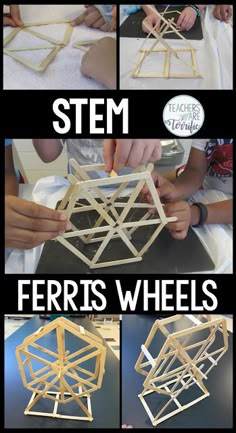 the instructions for how to make a ferris wheel with popsticks and wood sticks