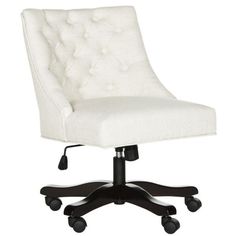 a white office chair with wheels and casteors