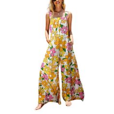 Coeur De Vague Yellow Flower Pocket Palazzo Jumpsuit Size M Description: Effortless Sophistication Defines The Coeur De Vague Yellow Flower Pocket Palazzo Jumpsuit In Size M. This Chic Ensemble Showcases A Vibrant Yellow Hue With A Palazzo Silhouette, Enhanced By Delightful Floral Prints And Convenient Pockets For A Stylish And Functional Touch. Features: * Vibrant Yellow Tone * Floral Prints For A Playful Touch * Palazzo Silhouette For Comfort And Style Sleeveless Cotton Floral Print Jumpsuits And Rompers, Floral Print Jumpsuits And Rompers For Spring Vacation, Floral Print Cotton Jumpsuits And Rompers For Summer, Cotton Floral Print Jumpsuits And Rompers For Summer, Summer Floral Print Cotton Overalls, White Cotton Jumpsuits And Rompers With Floral Print, Casual Summer Floral Print Overalls, Casual Yellow Summer Overalls, Casual Yellow Overalls For Summer