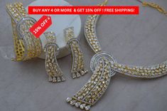 Gold Designer Cz Necklace Set Necklaces Luxury Gold-tone Plated Necklace, Gold Rhinestone Alloy Jewelry Sets, Luxury Multi-strand Gold Plated Chain Necklace, Exquisite Hand-set Gold Bangle, Luxury 22k Gold Hand-set Necklace, Baguette Diamond Necklace, Diamond Necklace Set, Cz Necklace, Baguette Diamond