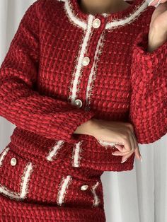 Elegant Plain Long Sleeve Regular Fit Jacket, Red / S Luxury Fitted Red Outerwear, Elegant Red Outerwear With Stand Collar, Luxury Red Women's Outerwear, Red Long Sleeve Tweed Outerwear, Luxury Red Outerwear With Padded Collar, Red S, Line Jackets, Workout Jacket, Blazer