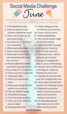 the social media challenge for june with an ice cream cone on top and text overlay