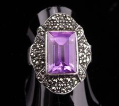 This is a Beautiful Art Deco style Amethyst Marcasite Ring. This is a great ring that weighs 7.4 Grams. 5-8 2017 Celtic Crown, Vintage Amethyst Ring, Amethyst Ring Vintage, Marcasite Ring, Medieval Jewelry, Gold Cufflinks, Vintage Cufflinks, Amethyst Gem, Cufflink Set