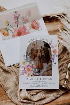 save the date cards with flowers on them