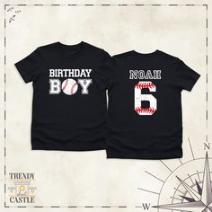 Birthday Boy Baseball Shirt, Custom Birthday Age and Name Tee, Birthday Boy Party Gift Tshirt, Baseball Fan Shirt, Baseball Birthday Shirt Birthday Boy Baseball Shirt is the ultimate gift for your little slugger! This customizable tee allows you to add your child's age and name, creating a unique and memorable keepsake. Perfect for any birthday celebration, this Custom Birthday Age and Name Tee ensures your child feels special and celebrated. The vibrant design is ideal for a Birthday Boy Party Personalized Graphic Tee For Birthday, Number Print Crew Neck Shirt For Birthday, Crew Neck Shirt With Number Print For Birthday, Personalized Crew Neck Birthday Shirt, Personalized Crew Neck Shirt For Birthday, Birthday Crew Neck T-shirt With Number Print, Number Print Short Sleeve T-shirt, Short Sleeve T-shirt With Number Print, Birthday Black T-shirt With Number Print