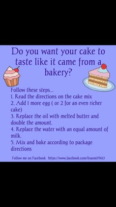 the recipe for cake is shown in this screenshote, which includes instructions to make it