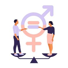 two people are standing on scales and one is pointing to the symbol for each other