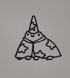 a black and white drawing of a person wearing a cape