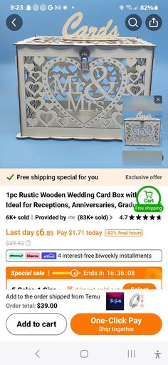 the wedding card box is on sale