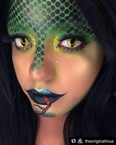 Snake Fancy Dress, Animal Makeup Jungle, Halloween Snake Costume, Snake Makeup Halloween, Snake Eye Contacts, Snake Halloween Makeup, Snake Eye Makeup, Animal Inspired Makeup, Snake Makeup Look