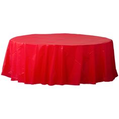 a round table covered in red plastic