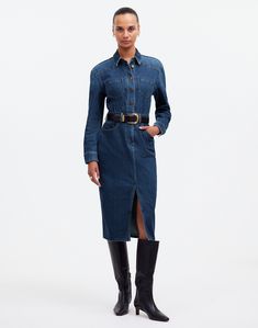 Denim Western Midi Shirtdress in Laselle Wash Denim Dress Fall Nordstrom, Denim Midi Dress Outfit, Midi Dress Outfit, Midi Denim, Ankle Length Jeans, Denim Midi Dress, Madewell Denim, Grey Jeans, Style Inspiration Winter