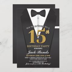 an elegant 70th birthday party with tuxedo and bow tie on the front card