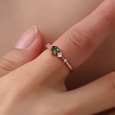 Emerald dainty but classy ring, that is fit for any occasion! Emerald Ring Simple, Romantic Rings, Green Emerald Ring, Buying Gold, Gold Color Ring, Rhinestone Ring, Rose Gold Engagement, Rings Simple, Rose Gold Engagement Ring