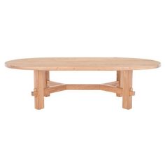 an oval wooden table on a white background